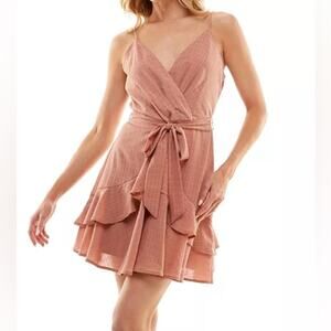 Trixxi Juniors' Printed Ruffled Fit & Flare Dress Blush Sz S